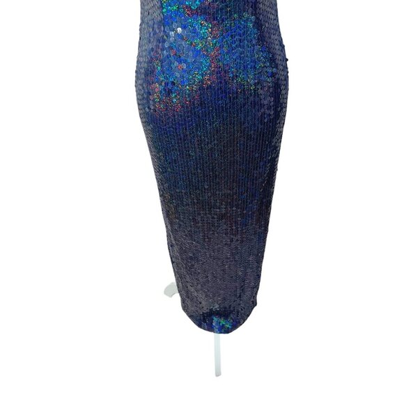 Adrianna Papell Evening Dress Navy Blue Iridescent Sequins Column Gown Size 2 - Picture 4 of 11